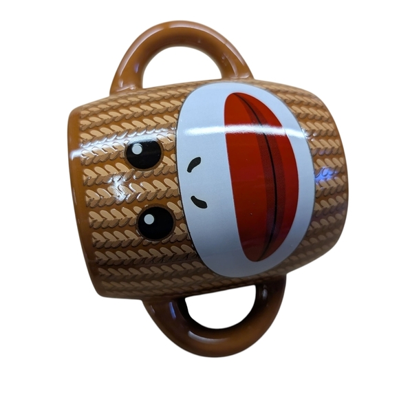 Sock Monkey Face Mug Double Handle Brown Red White 4" Tall - Picture 11 of 11